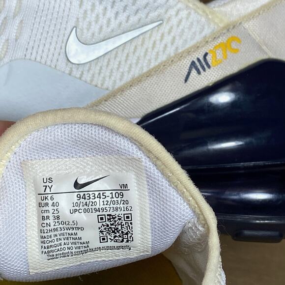 Nike Air Max 270 GS Size 7Y 'White Midnight Navy' Running Shoes 943345-109 - Picture 12 of 12